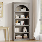 GarveeHome Arched Bookcase 5 Shelf Bookshelf 68.7 in Tall Bookcase Farmhouse Curved Storage Rack Wooden Bookshelves for Home Office, Living Room,Grey GarveeHome
