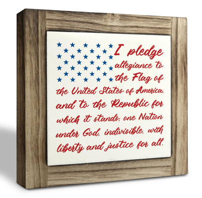 Patriotic Wood Plaque Sign, I Pledge Allegiance to the Flag of United States of America, Box Wood Plaques Desk Décor, American Flag Wooden Sign, 4th of July Wood Decoration, Independence Day Decor