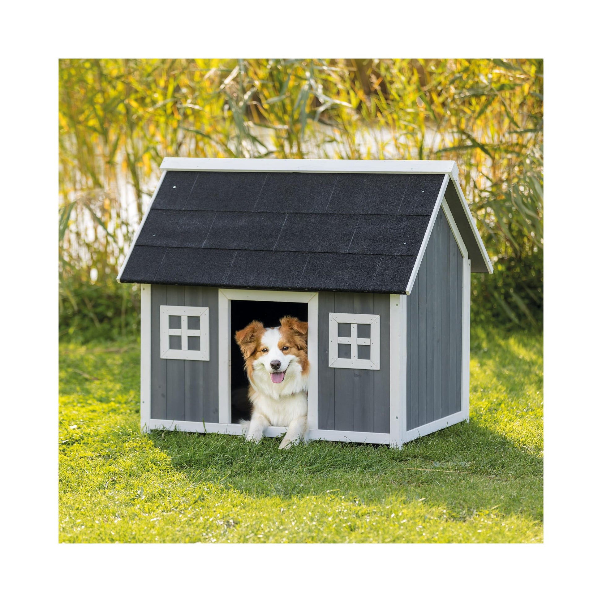 TRIXIE Natura Barn Style Dog House – Dog House for Medium Dogs with Weatherproof Sealer & Peaked Roof, Wooden Dog House with Adjustable Legs for Small to Medium-Sized Dogs – 41 x 27.75 x 36 i - WoodArtSupply