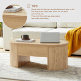 QHITTY Fluted Coffee Table with Lifting Top, Oval Wood Lift Top Coffee Table with Hidden Compartment, Mid Century Pull up Center Tables for Living Room, Office - Natural QHITTY