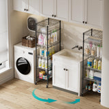 SINGAYE 6 Shelf Storage Wire Shelves Closet Bathroom Organizers Metal Pantry Kitchen Small Garage Shelving Unit Laundry Room Organization Home Narrow Rack Net Basket with Wheels Black SINGAYE