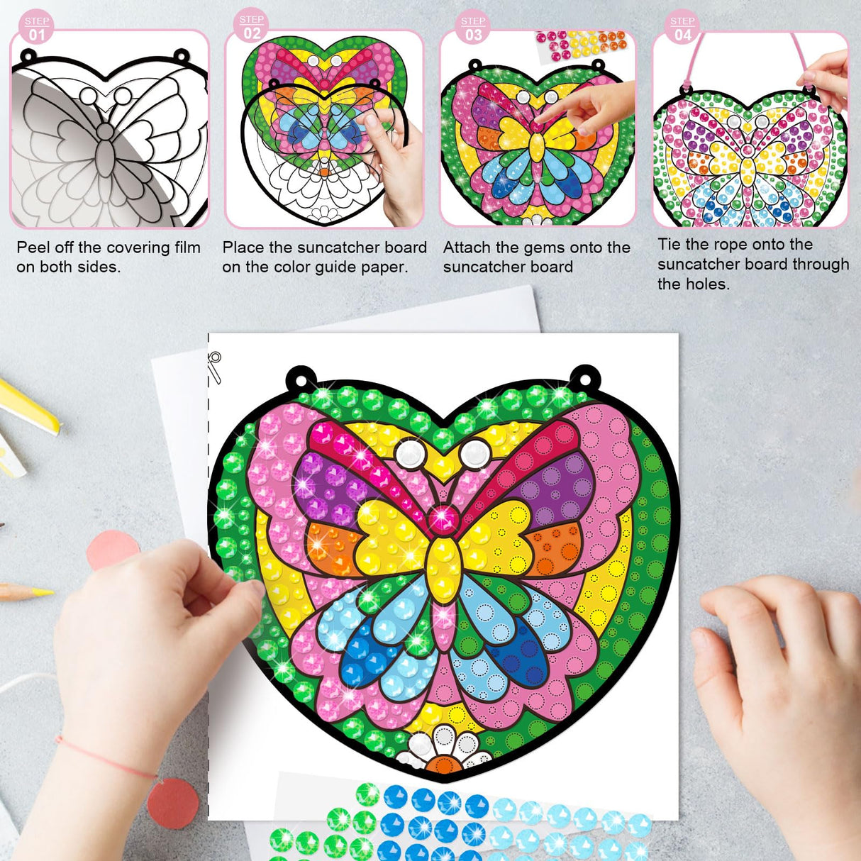 BANBBUR 4 Pcs Window Art Kits for Kids,Gem Arts for Kids Ages 8-12 4-8,Suncatcher Kits for Kids,Diamond Art and Crafts for Girls Boys Birthdays Christmas Gift BANBBUR