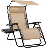 Best Choice Products Folding Zero Gravity Outdoor Recliner Patio Lounge Chair w/Adjustable Canopy Shade, Headrest, Side Accessory Tray, Textilene Mesh - Beige Best Choice Products