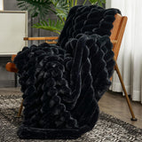 Cozy Bliss Faux Fur Throw Blanket for Couch, Cozy Warm Plush Striped Blanket for Sofa Bedroom Living Room, 50 * 60 Inches Black Cozy Bliss