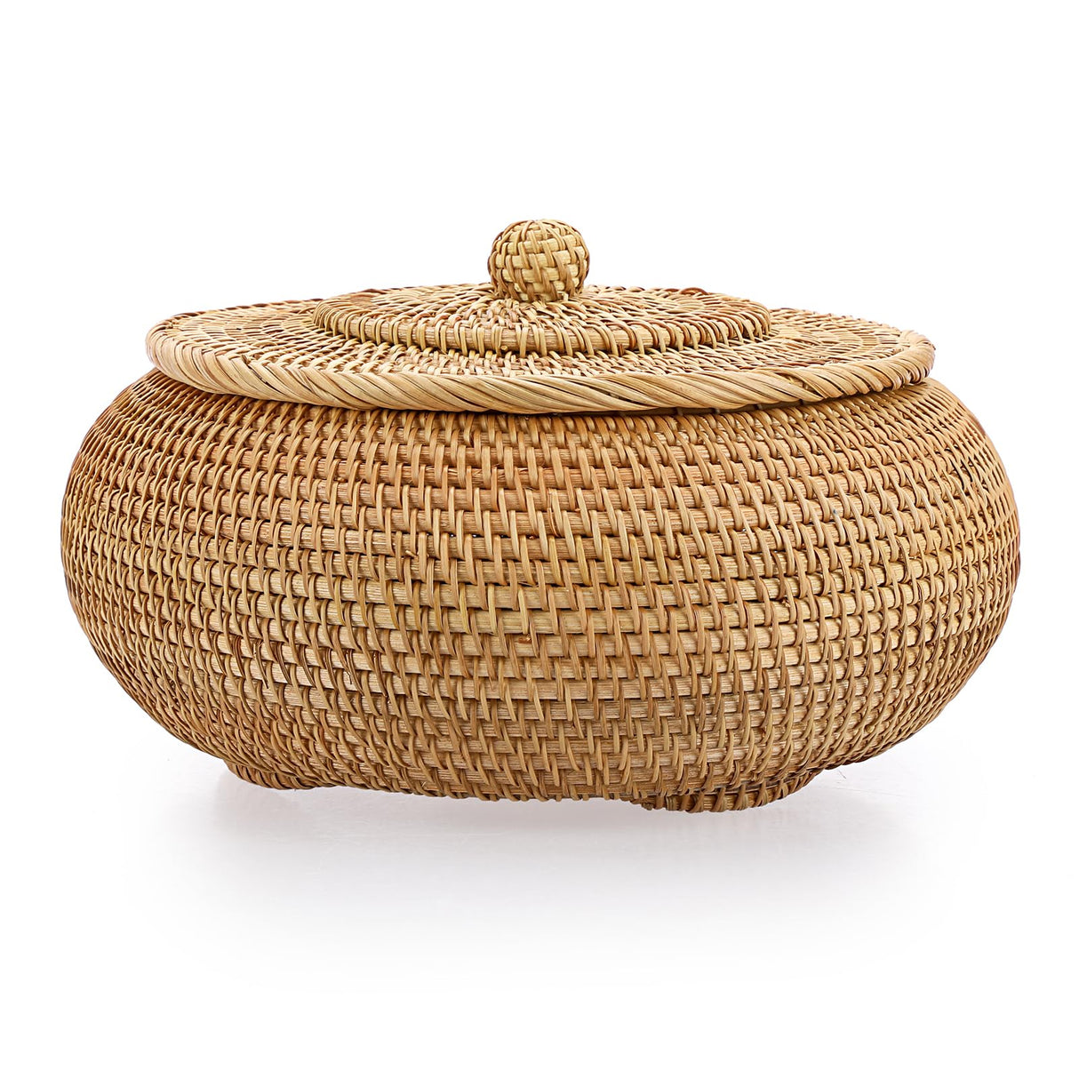 Hipiwe Round Rattan Boxes with Lid Natural Woven Storage Basket Bin Multi-Purpose Wicker Tray Weaving Decorative Shelf Basket Farmhouse Picnic Food Bread Fruit Table Storage Basket Hipiwe