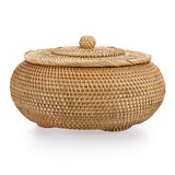 Hipiwe Round Rattan Boxes with Lid Natural Woven Storage Basket Bin Multi-Purpose Wicker Tray Weaving Decorative Shelf Basket Farmhouse Picnic Food Bread Fruit Table Storage Basket Hipiwe
