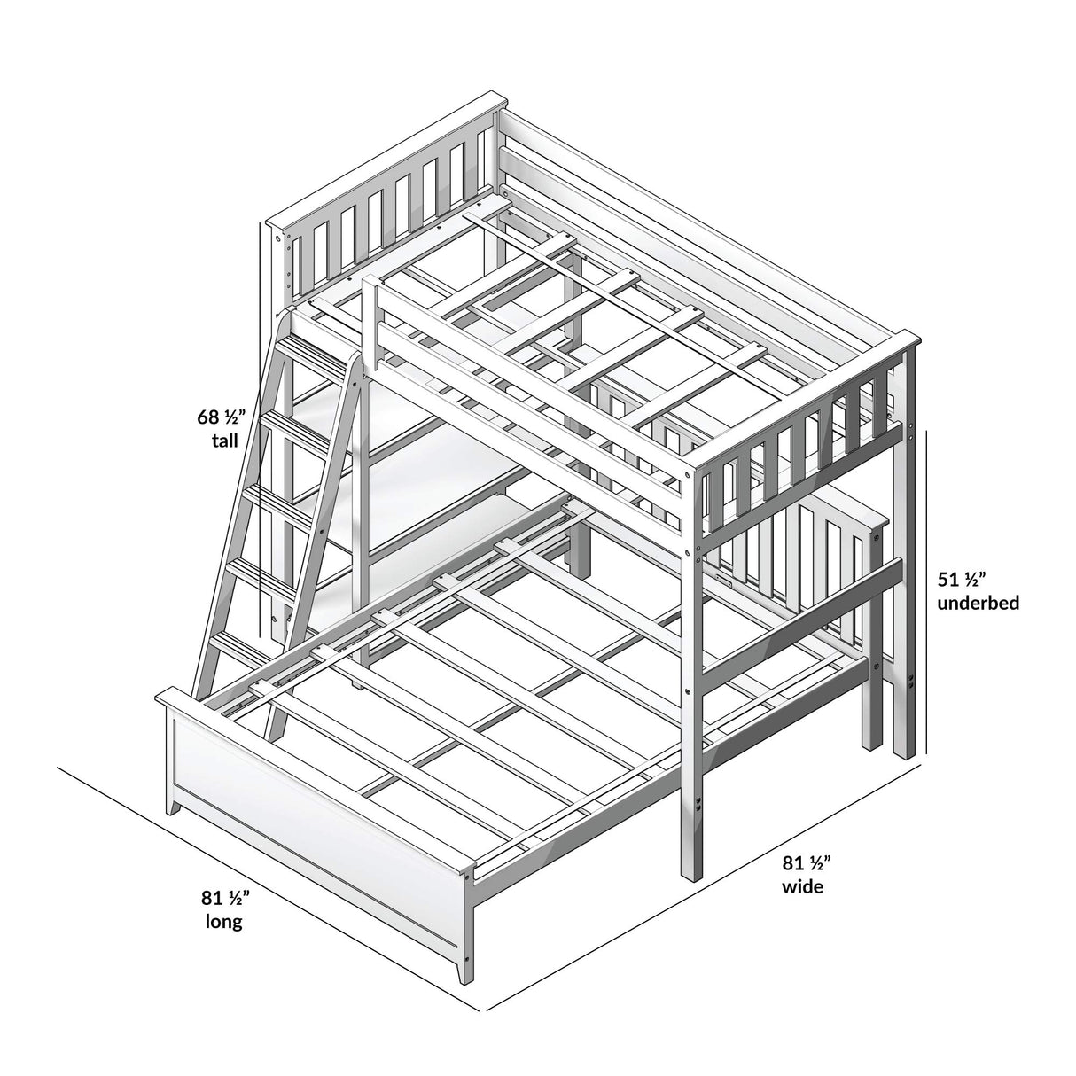 Max & Lily L Shape Twin over Full Bunk Bed with Bookcase, Clay Max & Lily