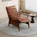 WYPIIITS Leather Recliner Chair, Mid Century Push Back Accent Ｃhair, Comfortable Living Room Chair with Solid Wood Frame, High Back Lounge Chair for Reading and Relaxing (Brown, 1-Pack) WYPIIITS