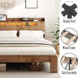 Decoholic Full Size Wooden Bed Frame, Storage Headboard with Charging Station & Led Lights, Solid and Stable, Noise Free,Rustic Farmhouse Sturdy Framework Wood Bedframe, Easy Assembly Decoholic