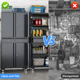 GangMei Metal Garage Storage Cabinet with 2 Drawers and 2 Adjustable Shelves, Rolling Tool Storage Cabinet with Wheels and Locking Doors for Garage, Warehouse, Black and Dark Gray GangMei