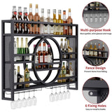 3-Tiers 39in Wine Rack Wall Mounted, Floating Bar Shelves with Wine Glass Holder Hanging Industrial Liquor Shelf, Wall-Mounted Wine Racks Cabinets for Home Bar No Assembly Required Boshen