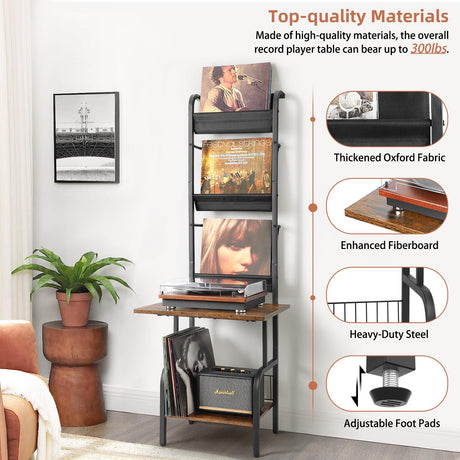 Record Player Stand with Vinyl Storage, Record Player Table with Vinyl Record Storage up to 200 Albums, Turntable Stand with Record Holder Vinyl Display Shelf, Record Player Cabinet Organizer Rack Tewinko