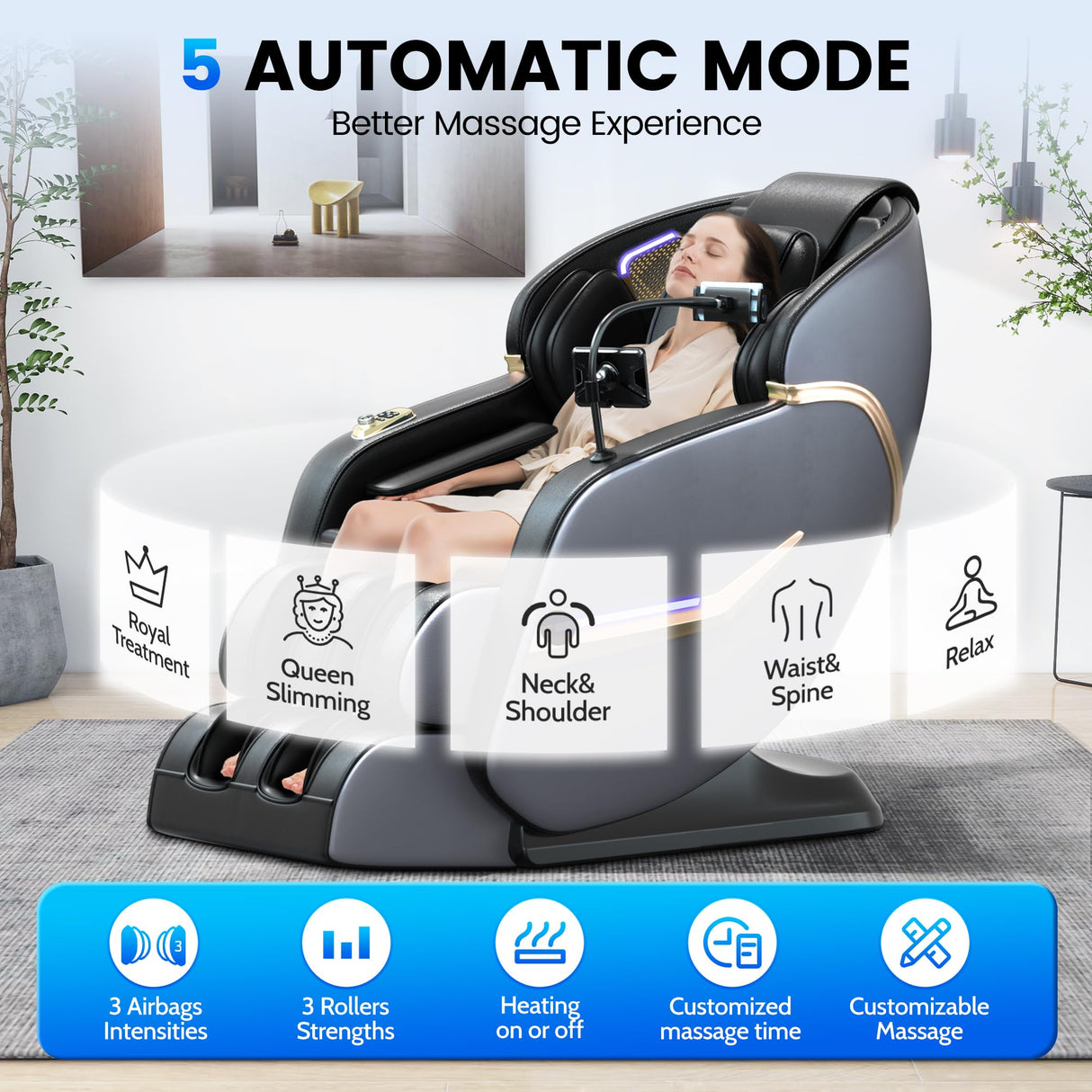 Hitree 4D Massage Chair Full Body, Zero Gravity Recliner with 57'' SL Track, Shiatsu Massage with Body Scan, Deep Yoga Stretch, Foot Rollers, Heating, Upgraded Calf, Bluetooth, Black Hitree