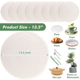 Round Woven Placemats Set of 8 Heat Resistant Placemats 13.5 Inches Farmhouse Cotton Rope Place Mats for Dining Tables Trivets for Hot Dishes, White Aertiavty