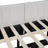 Modern Full Size Daybed with Trundle for Teens Kids, Linen Upholstered L-Shaped Platform Bed Frame Full with Headboard, Full Corner Bed for Living Room, Full with Trundle, Beige Merax