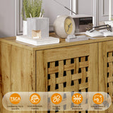 RoyalCraft Rattan Accent Cabinet with Doors, Farmhouse Buffet Entryway Cabinet with Oak Legs for Living Room, Natural Wooden Decorative Sideboard with Adjustable Shelf RoyalCraft