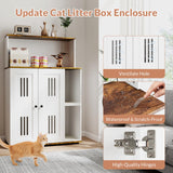Rovibek Cat Litter Box Enclosure for 2 Cats, Litter Boxes Furniture Hidden with Storage, Cat Litter Cabinet with Scratch Mat, Fit Most of Litter Box, White Rovibek