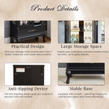 CKEASEAN Lighted Curio Cabinet, 52" H Glass Display Cabinet with Adjustable Shelves, China Cabinet with Tempered Glass Doors for Living Room, Light Blub Included (Black) CKEASEAN