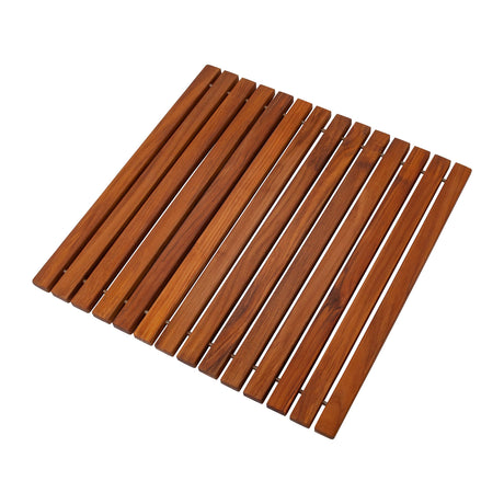 Nordic Style Teak Shower and Bath String Mat - Indoor and Outdoor Use - Non-Slip Wooden Platform for Sauna, Pool, Hot Tub Flooring Decor and Protector (19.6" x 19.6", Oiled Finish) NORDIC STYLE TEAK