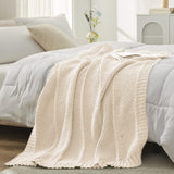 Amélie Home Chevron Chenille Knit Throw Blanket for Couch, Cozy Texture Decorative Soft Blanket for Sofa & Chair, 50"x60", Ivory Amélie Home