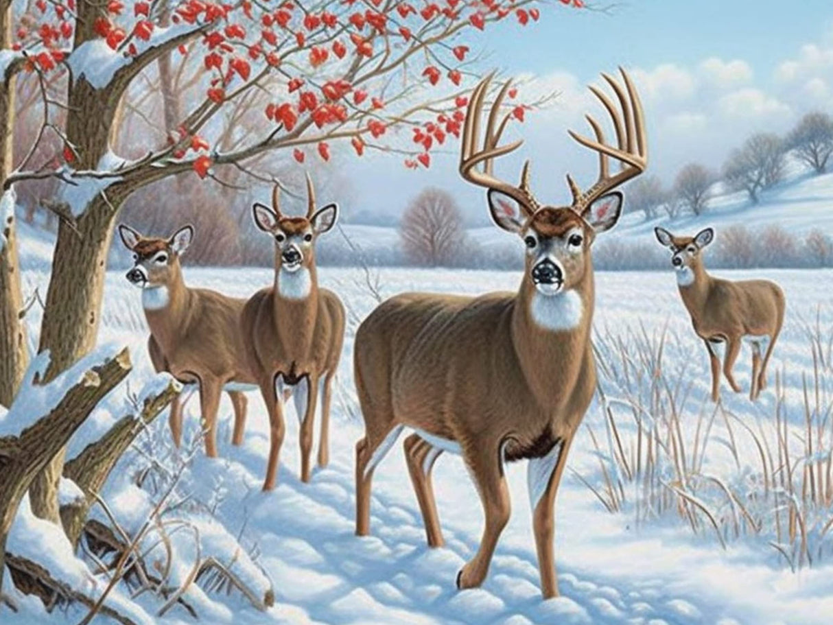 Kaliosy 5D Diamond Art Kits for Adults Deer by Number Kits, Diamond Painting Art Snow Scenery DIY Full Drill Crystal Craft Cross Stitch Embroidery Decoration (12x16 inch) 30x40 cm Kaliosy