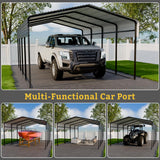 HEYTOWN Metal Carport 10 * 15 FT with Enhanced Base Heavy Duty Garage with Galvanized Steel Roof Multi-Use Shelter Outdoor for Car, Pickup, Boat and Tractors HEYTOWN