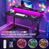 YITAHOME Electric Standing Desk with Drawer, 55" Standing Desk Adjustable Height Sit Stand Up Desk with Power Outlets & LED Lights, Home Office Desk with Memory Preset, Black YITAHOME