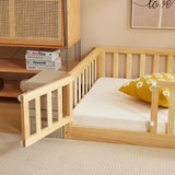 Karl home Toddler Floor Bed with Door and Fence for Kids, Montessori Bed with 12 Slats and Safety Guardrails,Kids Bed Solid Wood Twin Bed Frame for Girls, Boys (Natural) Karl home