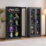 SISESOL Metal Storage Cabinet with Lock and Glass Doors,Glass Display Cabinet,67" Tall Black Storage Cabinets,Locking Curio Cabinets with 5 Shelves for Collectibles,Home,Office,Living Room SISESOL