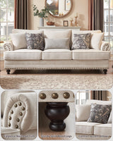 Modern Farmhouse Loveseat Sofa, Chenille Upholstery with Nailhead Trim, Small Couch for Living Room, Bedroom, Office, or Apartment, Includes 4 Accent Pillows Farati