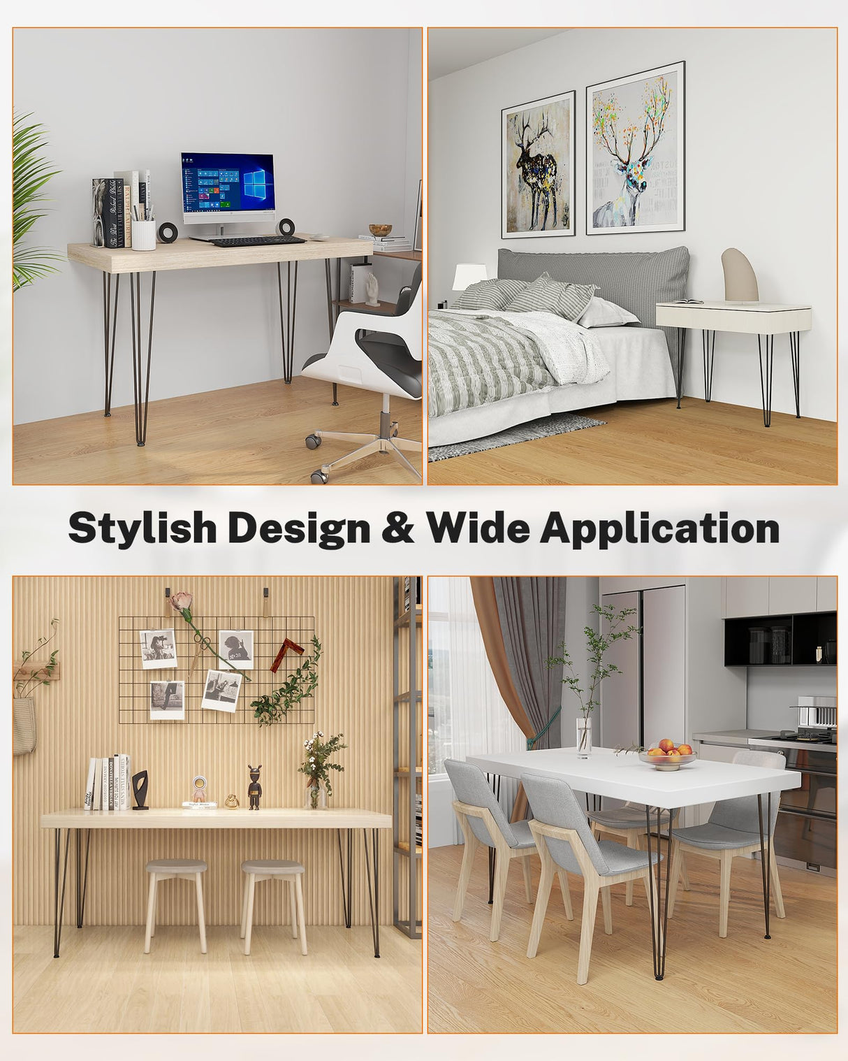 Table Legs 28 Inch, Hairpin Legs 28 Inch, Desk Legs for Furniture with Rubber Floor Protectors, Industrial Style for Coffee Table, Side Table, Dining Table, Bench, 4PCS Black TITECK