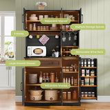 Dripex 71" Pantry Cabinet with Charging Station, Farmhouse Kitchen Pantry Storage Cabinet with Outlet & LED Light, Microwave Stand, Tall Kitchen Hutch with Storage for Living Room, Dining Room, Black Dripex