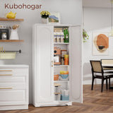 Kubohogar White Pantry Cabinet with Doors, 60" Tall Metal Pantry Cabinet with 3 Adjustable Shelves and Gold Handles, Kitchen Cupboard for Kitchen, Dining Room, Office Kubohogar