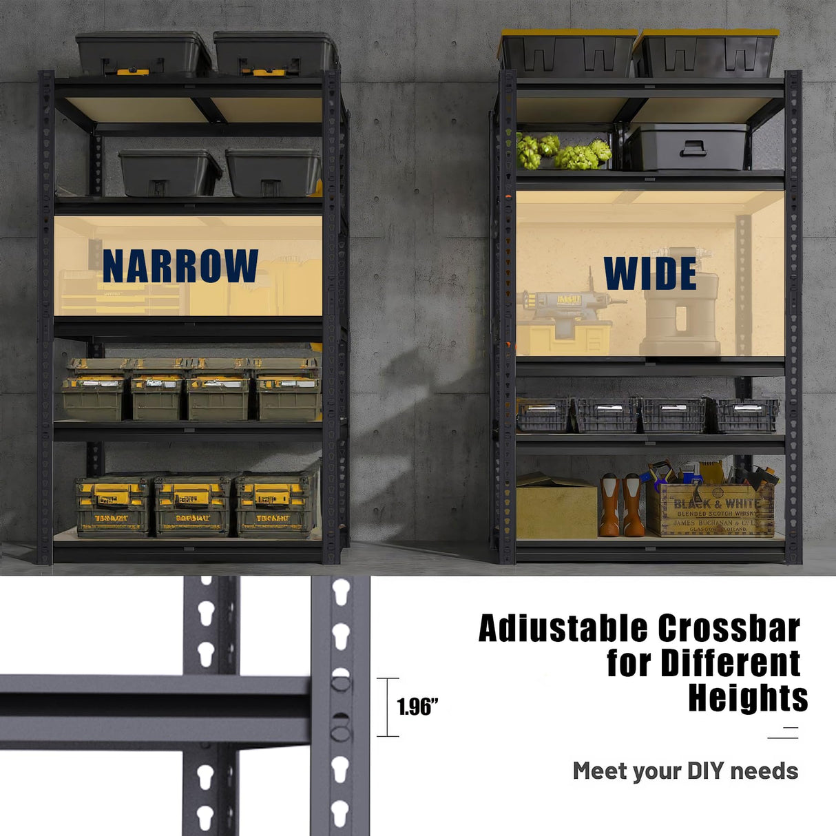 ZEUKMXOO Black Metal Shelves, 35.55''×16''×72'' Heavy Duty Garage Racks, Free Standing Shelf, Adjustable Storage Unit Organization, 2400 LBS Load-Bearing Capacity ZEUKMXOO