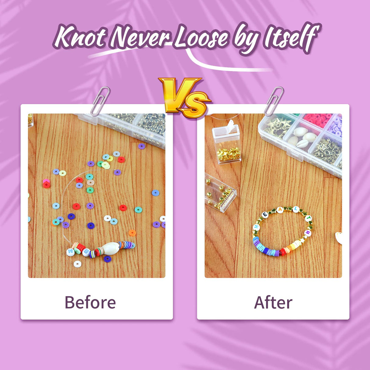 2 Pcs Clay Beads Bracelets Professional Elastic String Kont Fixing Drip, Keep Stretch String Braclet Stay Tied for Flat Round Polymer Heishi Beads Spacer Charm Friendship Jewelry Making Kit SZXTC