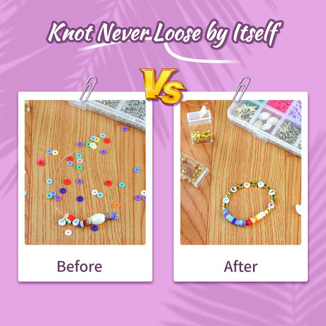 2 Pcs Clay Beads Bracelets Professional Elastic String Kont Fixing Drip, Keep Stretch String Braclet Stay Tied for Flat Round Polymer Heishi Beads Spacer Charm Friendship Jewelry Making Kit SZXTC