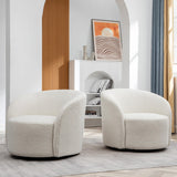 KINWELL 34" W Swivel Barrel Chair Set of 2, Mid Century Modern Round Upholstered Boucle Swivel Accent Chairs, No Assembly Sofa Chair for Living Room Bedroom Reading, Cream KINWELL
