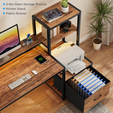 GreenForest Computer Desk with Drawers and Monitor Stand, Home Office Desk with Storage Shelves, Small Gaming Desk with Power Outlets and LED Lights for Study Writing Working, 51 inch Walnut GreenForest