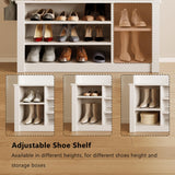 Aiho Hall Tree with Bench and Shoe Storage, 3-in-1 Entryway Bench with Coat Rack, Hall Tree with Bench with Adjustable Shoe Storage, 2-Tier Top Storage, for Entryway, Hallway, White Aiho