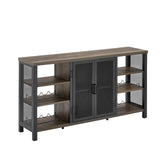 FATORRI Industrial Wine Bar Cabinet for Liquor and Glasses, Wood Coffee Bar with Wine Rack, Metal Sideboard and Buffet Cabinet (55 Inch, Walnut Brown) FATORRI