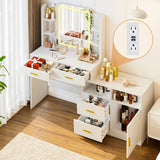 Pamapic Vanity Desk with Mirror and Lights, 13 Storage Makeup Vanity with 4 Drawers and 8 Shelves, 62" Large Dresser Dressing Table with Power Outlet, 3 Lighting Modes, Silent Slides, White Pamapic