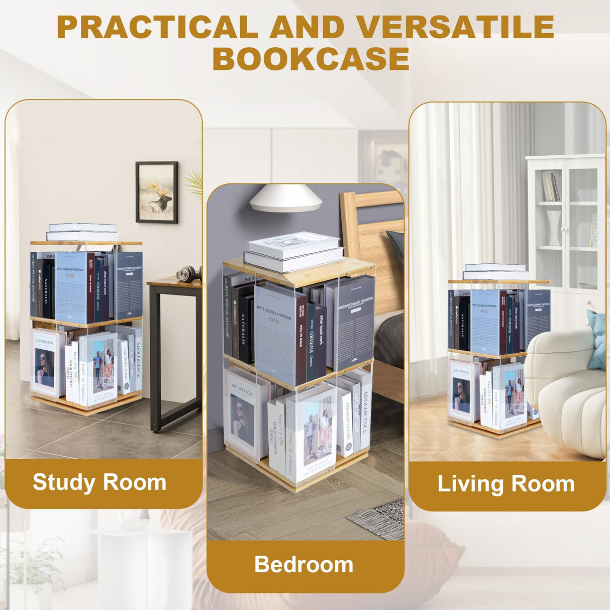 Qriocioa 360° Rotating Acrylic Bookshelf - Stylish 2-Tier Corner Storage Rack for Home and Playroom Qriocioa