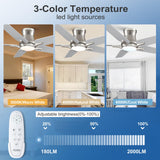 POCHFAN 52 Inch Ceiling Fans With Lights and Remote, Brushed Nickel Flush Mount Low Profile Ceiling Fan for Bedroom, Living Room, Patio, Dimmable 6 Speeds Noiseless Reversible POCHFAN