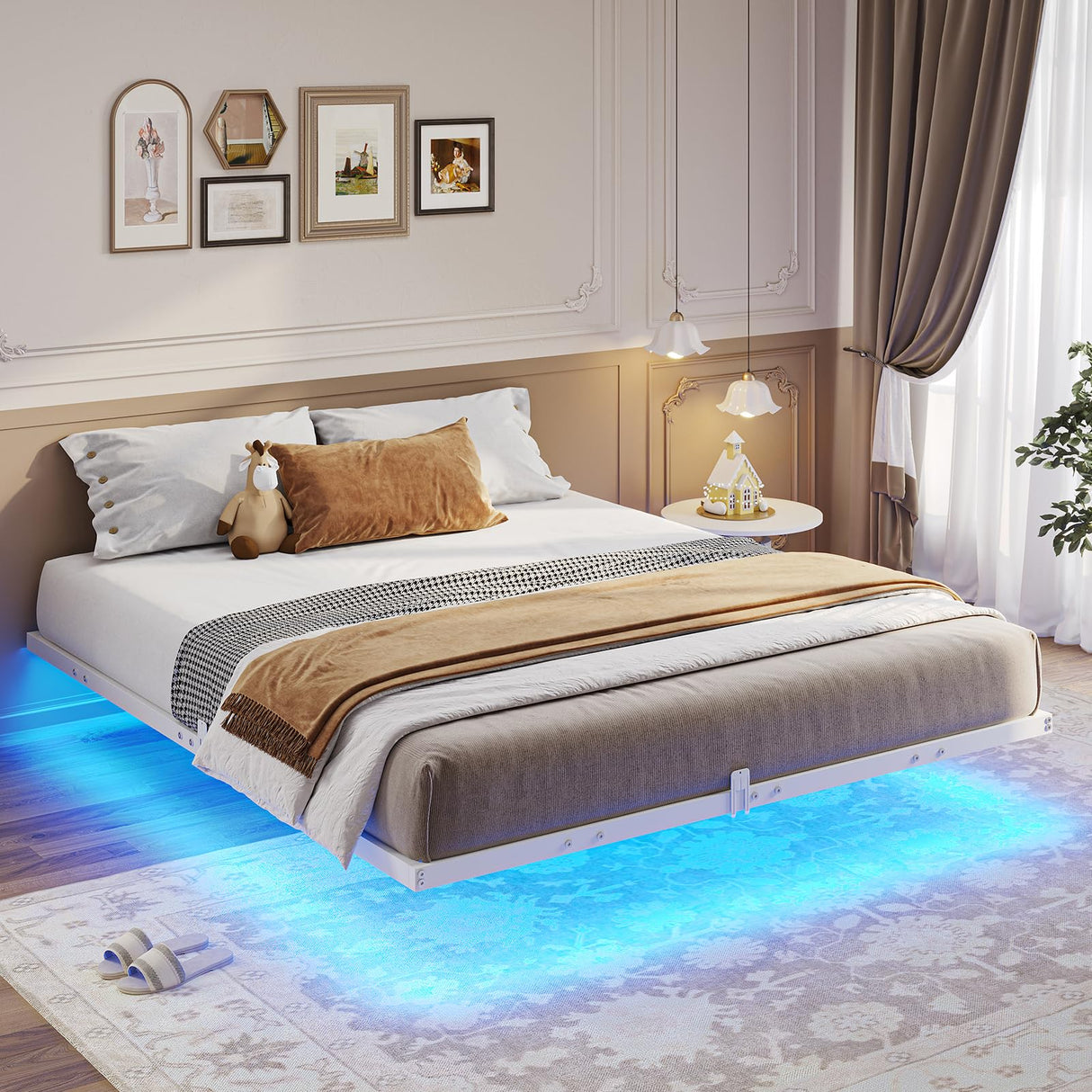 Hasuit Full Size Floating Bed Frame with LED Lights and No Box Spring Needed Hasuit