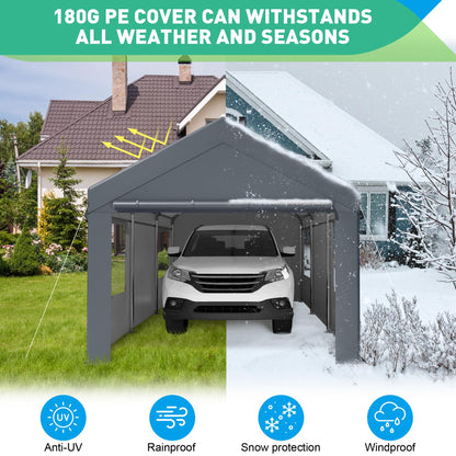 VerisShade 12x20 FT Heavy Duty Carport, Portable Garage with Sidewalls, Roll-up Windows, Carports 12x20 Heavy Duty for Car Boat Truck Motorcycle (Gray) - WoodArtSupply