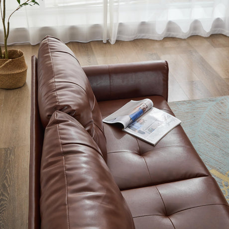 TYBOATLE Sofa Couch 61" Small Loveseat Couches for Living Room Leather Couch Mid Century Modern Tufted Mini Sofa Comfy Office 2 Seat Settee Love Seat Loveseat for Small Spaces Bedroom (3, Brown) TYBOATLE
