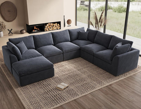 ohllob Oversized Cloud Couches for Living Room, Convertible Sectional Couch with Ottoman, 7 Seater Large Modular Sectional Sofa, Grey ohllob