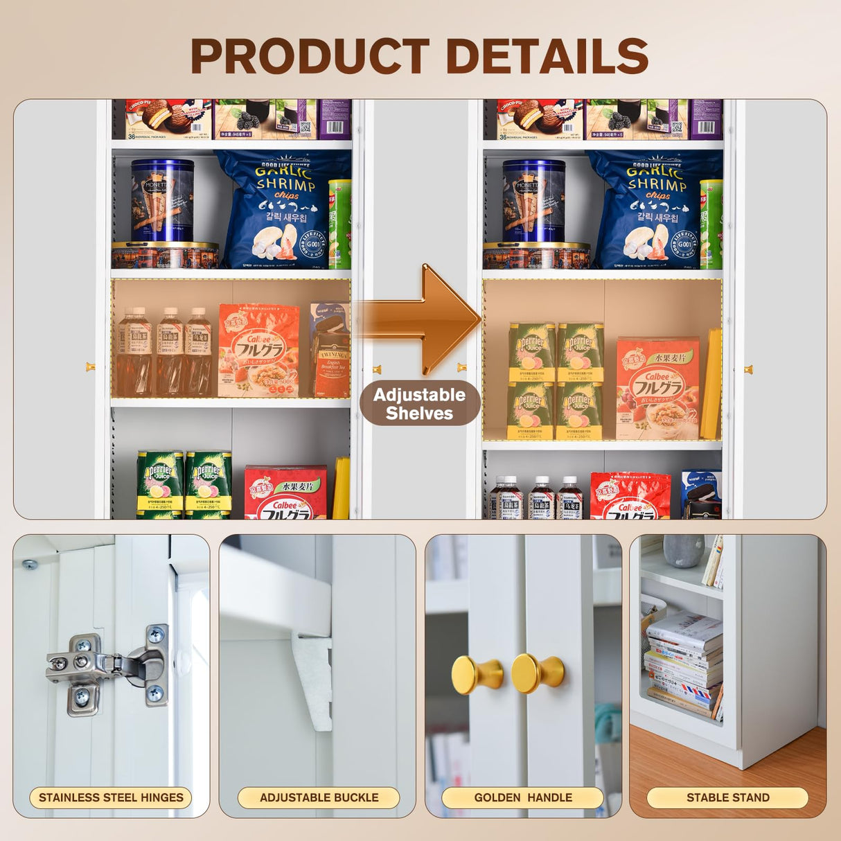 Alvisyd 5 Tier Metal Curio Cabinets, Modern Bookshelf Cabinet with 4 Adjustable Shelves, Cabinet Display Case for Home Office, Living Room, Pantry (White-23.54W) Alvisyd