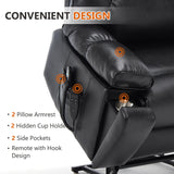 EZZUP Dual Motor Power Lift Chair for Elderly with Vibration Massage and Lumbar Heating for Living Room, Electric Lay Flat Recliner with Cup Holders Remote Controls, Medium-Firm Faux Leather, Black EZZUP