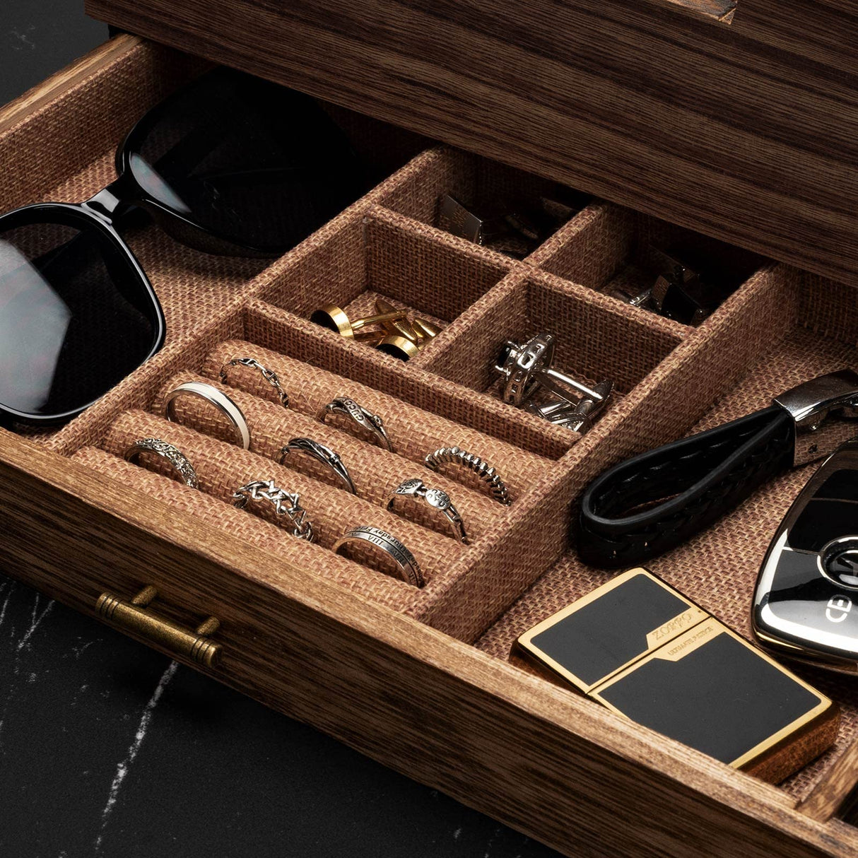 Pinzoveco Watch Box Organizer for Men, 6 Slot Mens Jewelry Box Display & Storage Watch, Solid Wood Watch Case for Men, Gift for Boyfriend Fathers Day Birthday Gifts (Carbonized Brown) Pinzoveco